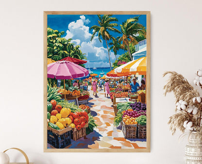 Affiche Marché des Bermudes – Poster Scène d'île vibrant