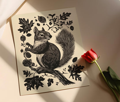 Affiche Écureuil – Poster Artisanale Inspirée de la Nature