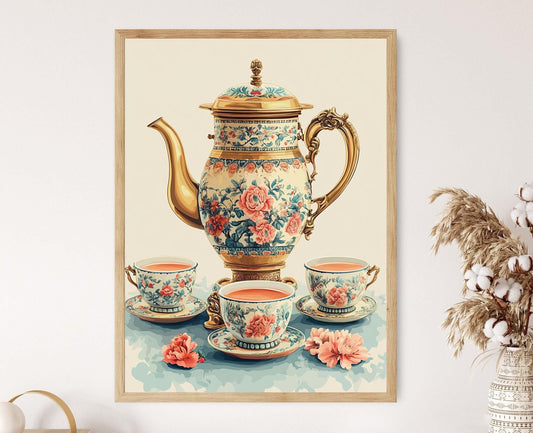 Affiche Set de Thé Afghan – Impression Art Décor en Laiton Traditionnel