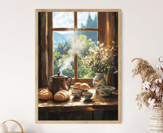 Affiche Scène de Petit-Déjeuner Serbe – Impression Art de Table Rustique