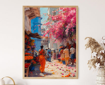 Affiche Couleurs du Tamil Nadu – Poster Marché Fleuri Indien Vibrant