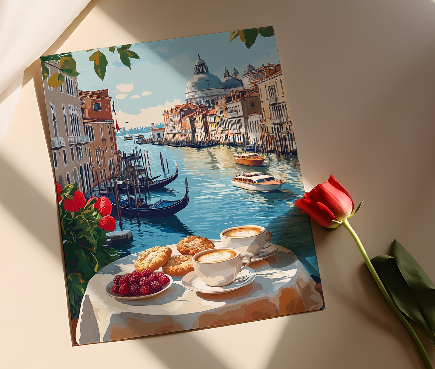 Affiche Venise – Impression Art de Table avec Délicieuses Spécialités Italiennes