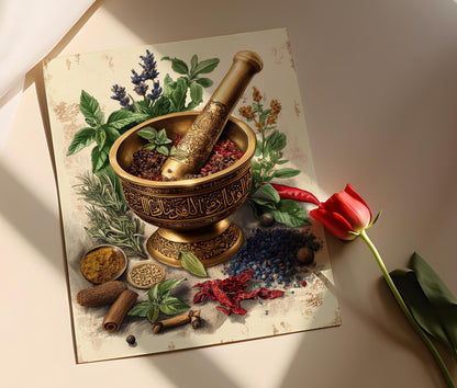 Affiche Mortier et Pilon Persan – Poster Art Calligraphie Cuisine