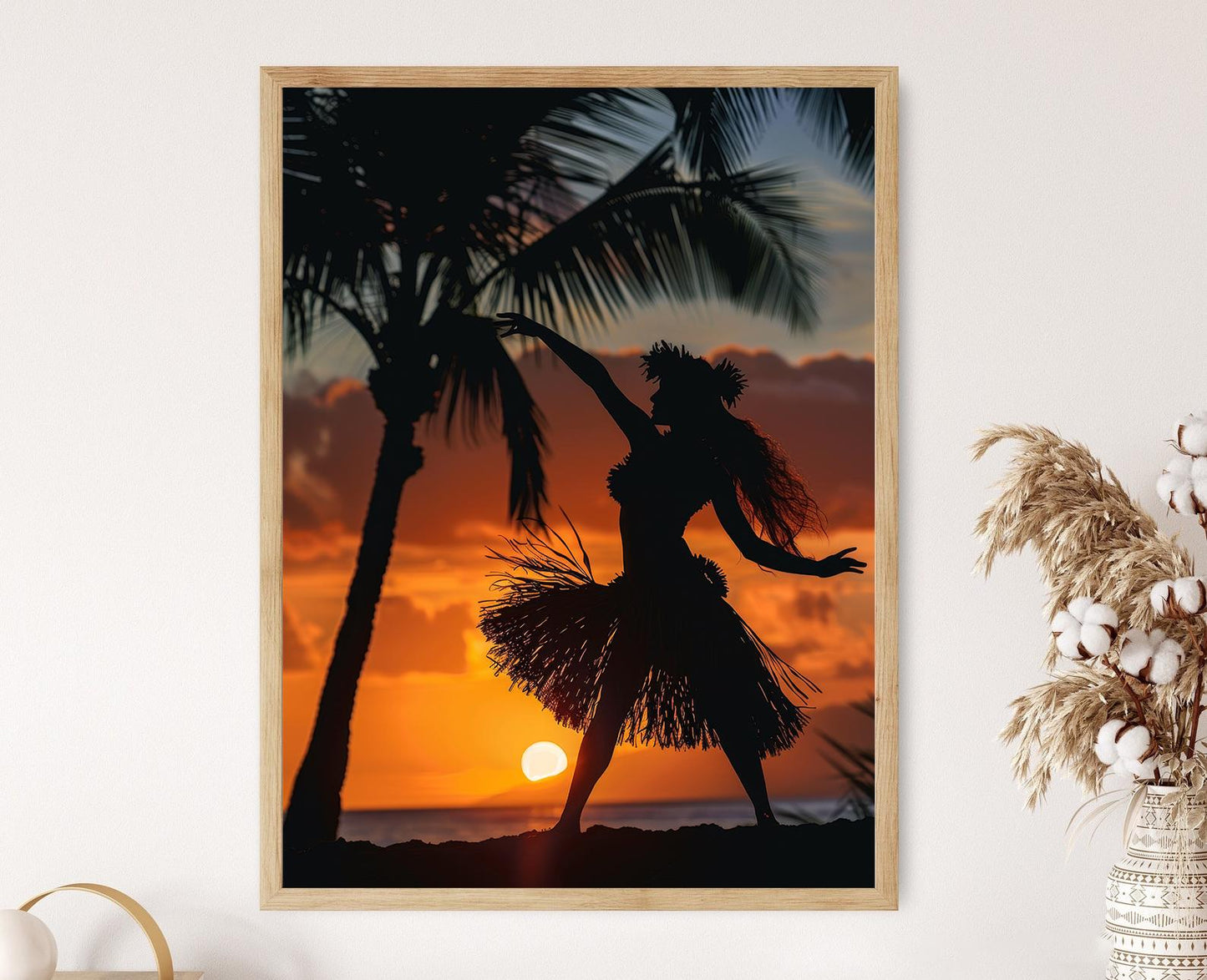 Affiche Danseuse Hula au Coucher de Soleil – Art Tropical Hawaïen