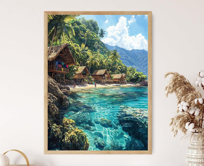 Affiche Palawan – Poster Illustration de Scène Côtière et Culture Insulaire