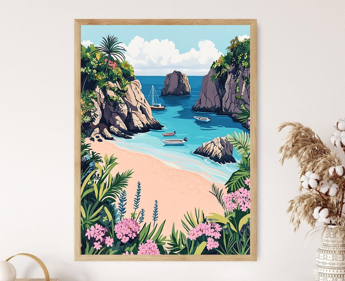 Affiche Plage Horseshoe Bay – Illustration artistique de Bermuda