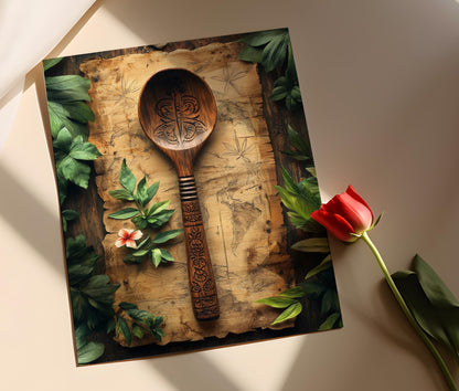 Affiche Cuillère en Bois Libérienne – Art de Cuisine Traditionnelle