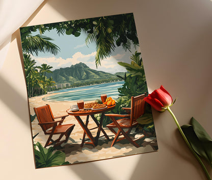 Affiche Waikiki Beach – Illustration de petit-déjeuner hawaïen