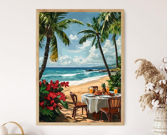 Affiche Poipu Beach – Art de Table avec Cuisine Hawaïenne Traditionnelle