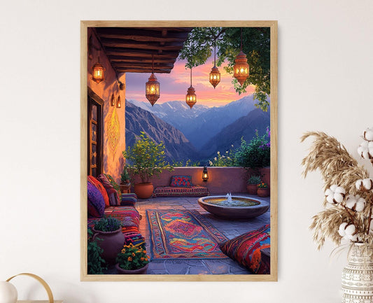 Affiche Duhok – Poster Art du Patio avec Tapis et Lanternes Kurdes