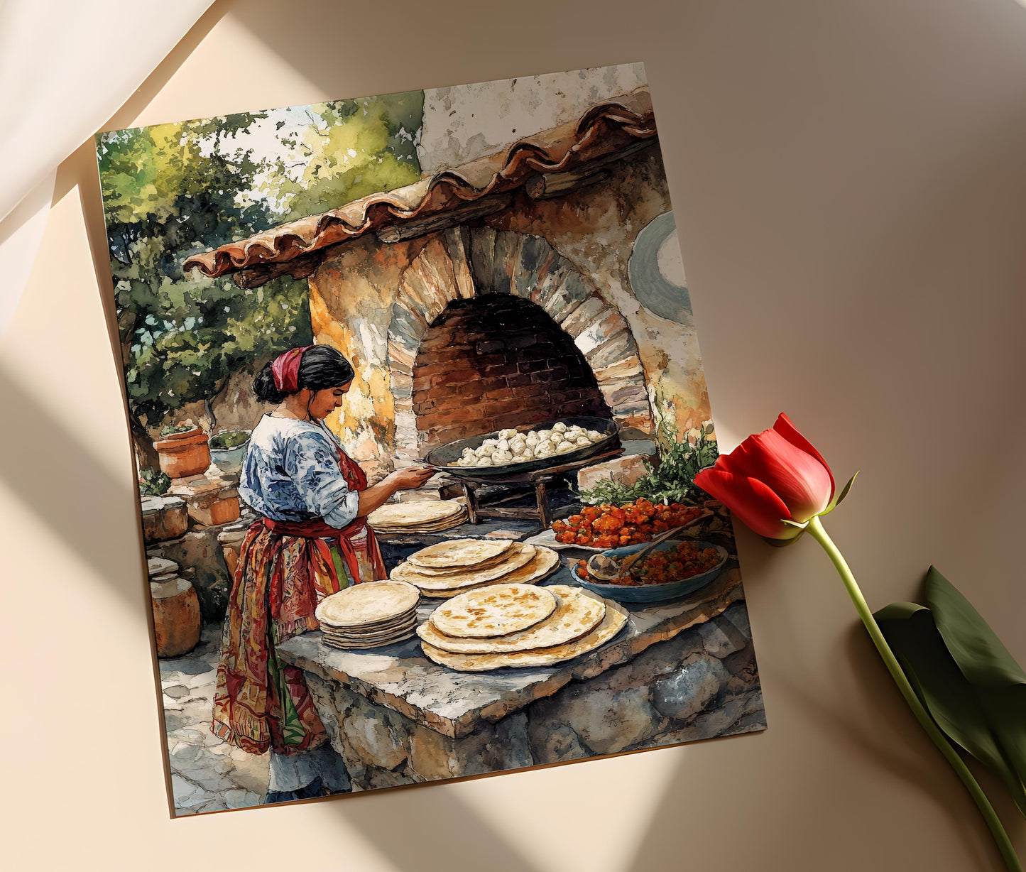 Affiche Femme Salvadorienne Cuisant des Pupusas – Art Culturel en Plein Air