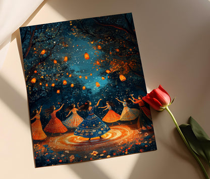 Affiche de Danse Garba - Art Folklorique Traditionnel avec Lanternes & Rangoli