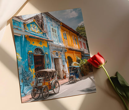 Affiche George Town Penang – Poster Art des Bâtiments Coloniaux et Murales Colorées