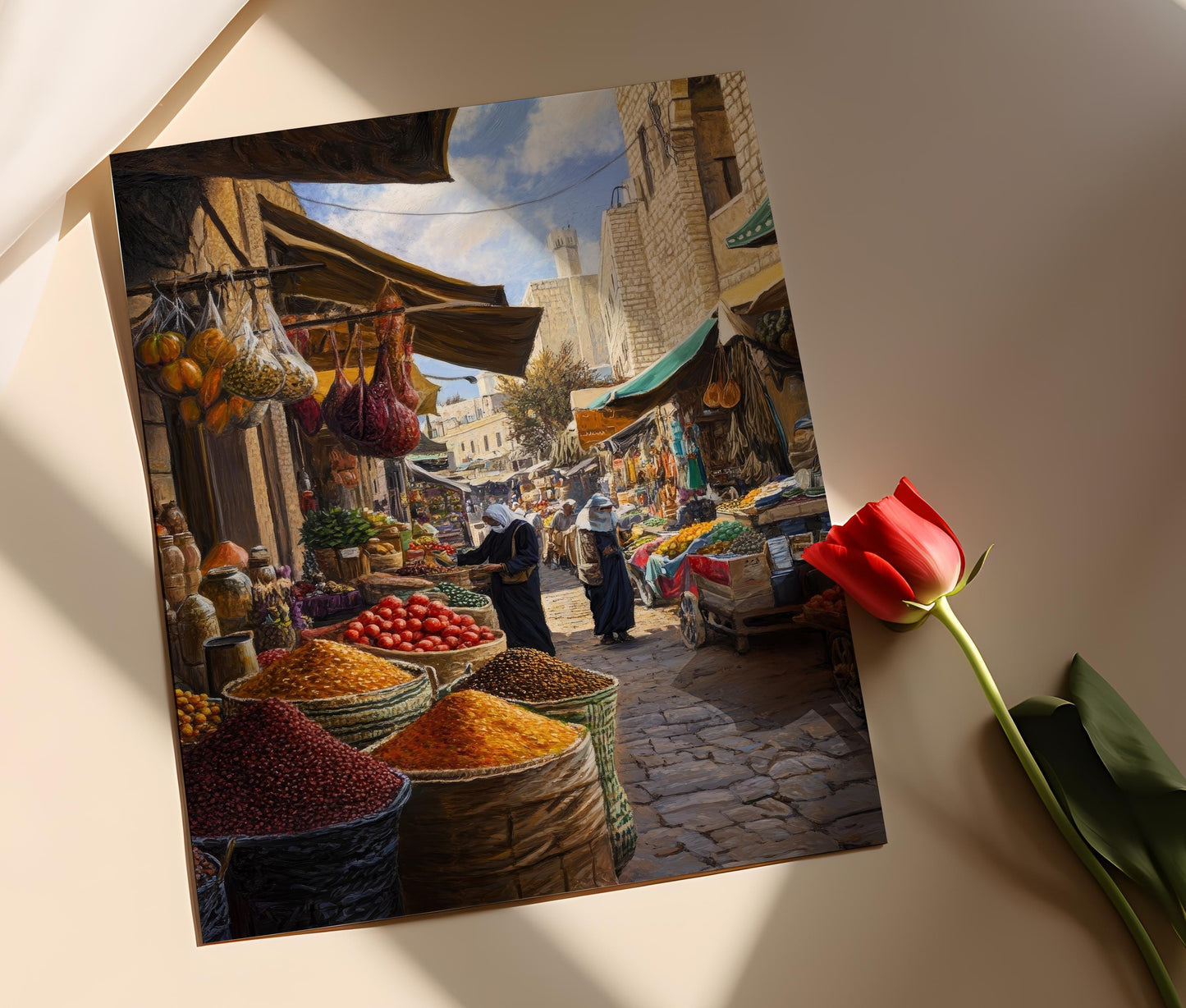 Affiche Marché de Ramallah – Imprimé Art, Produits Frais & Épices