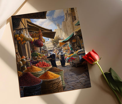 Affiche Marché de Ramallah – Imprimé Art, Produits Frais & Épices