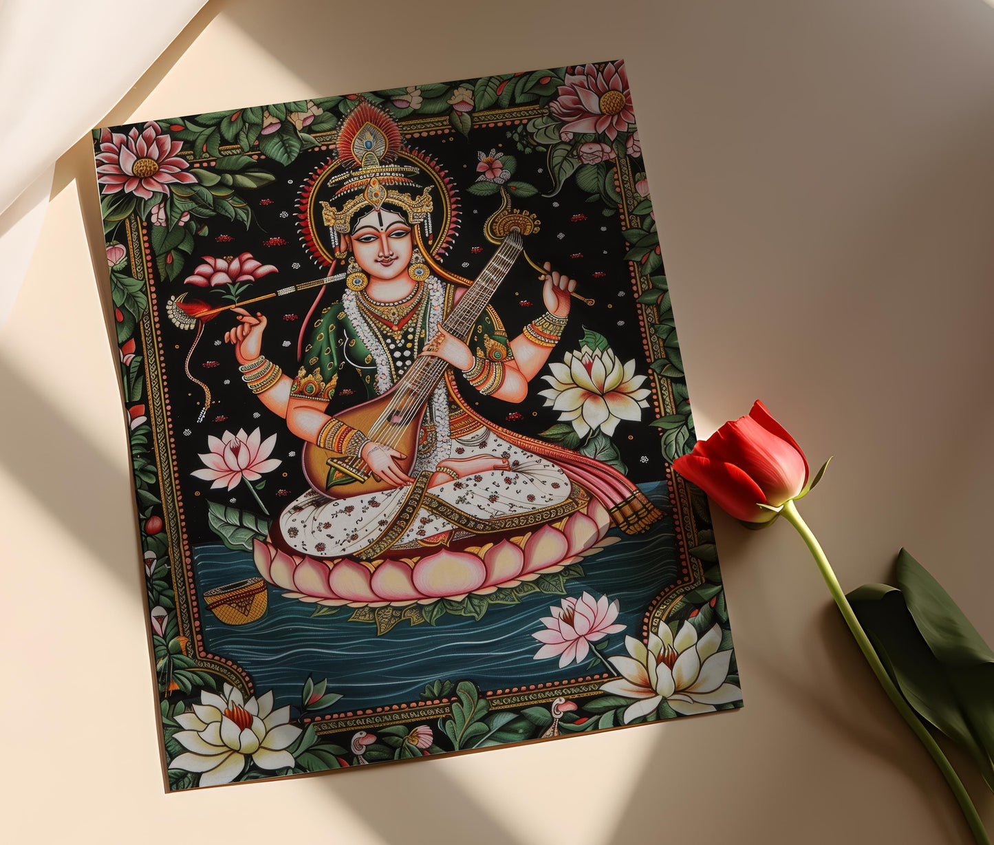 Affiche Déesse Saraswati – Impression Pattachitra Art Indienne Traditionnelle