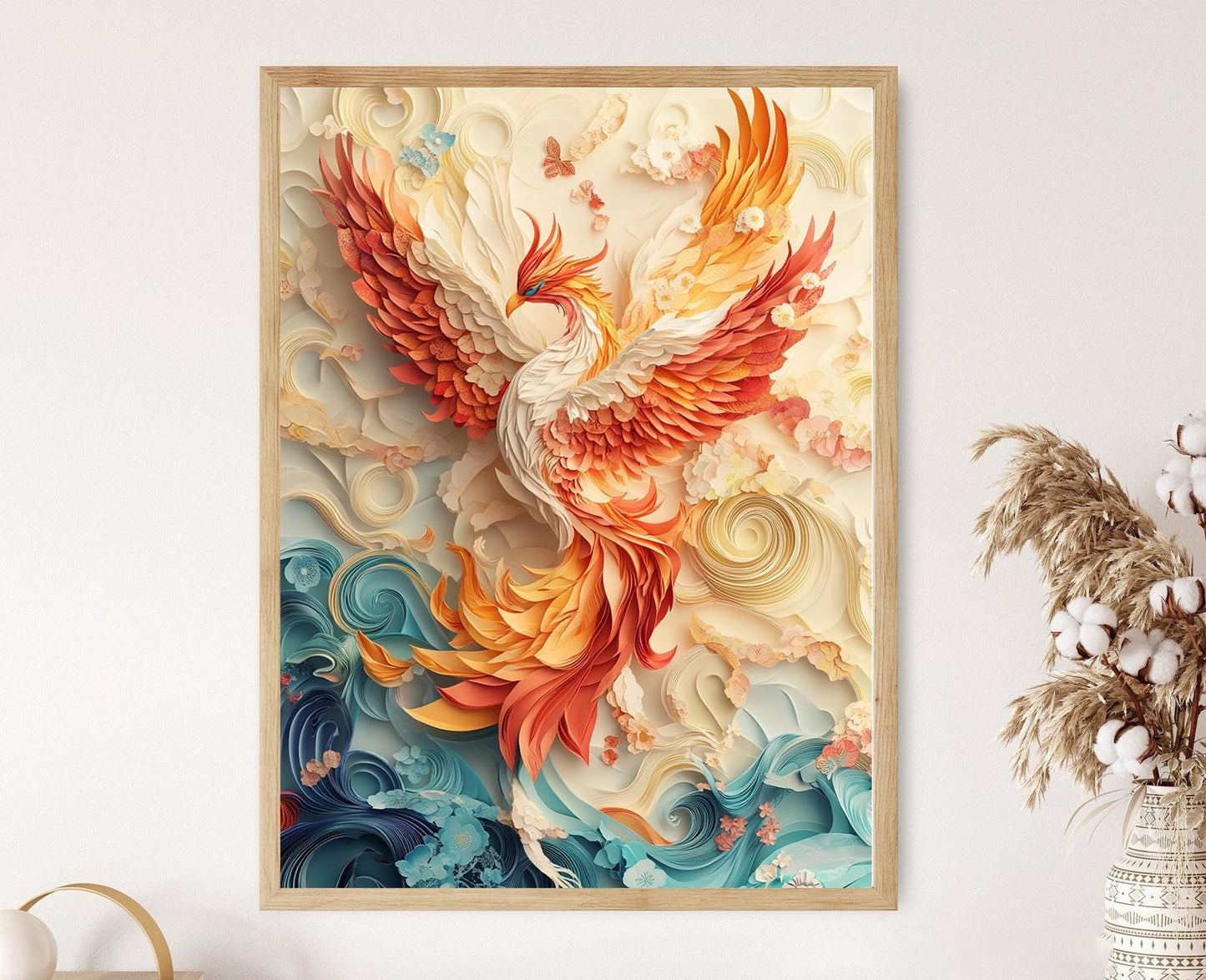 Affiche Phénix en Origami – Poster Art Japonais et Mythologique