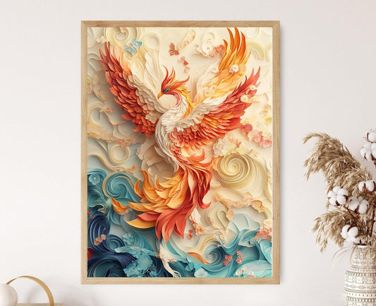 Affiche Phénix en Origami – Poster Art Japonais et Mythologique