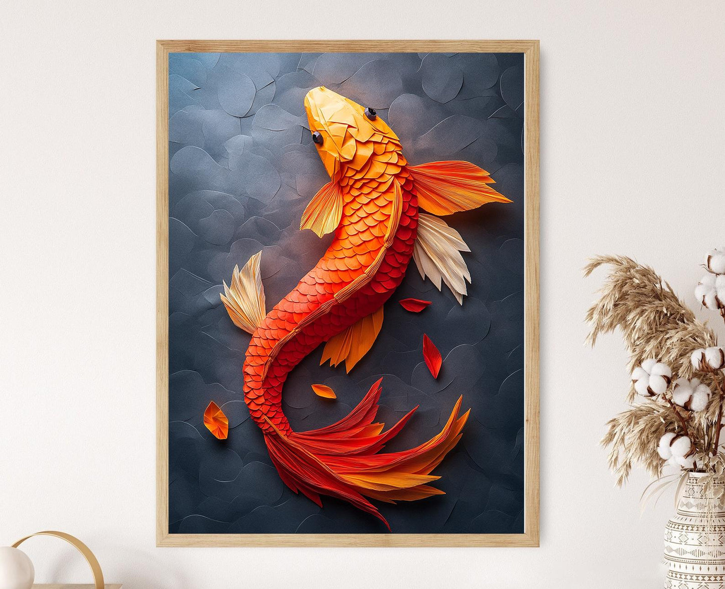 Affiche Poisson Koi en Origami – Art Japonais en Papier Pliant