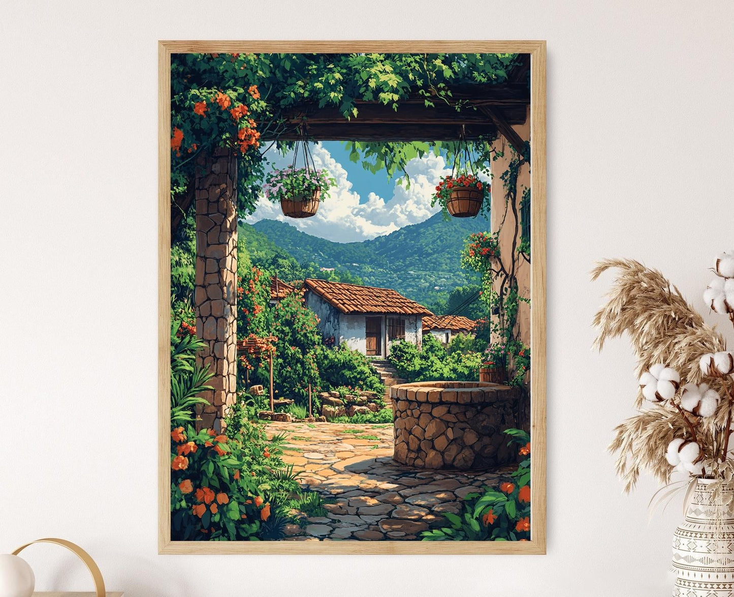Affiche Puit en Pierre du Honduras – Poster Art Floral Rustique