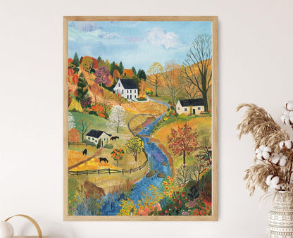 Affiche Paysage Rural Charmant – Art Inspiré de Grandma Moses