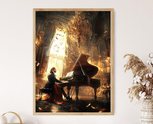 Affiche Mozart – Imprimé Art Rococo avec Salon et Piano Grand