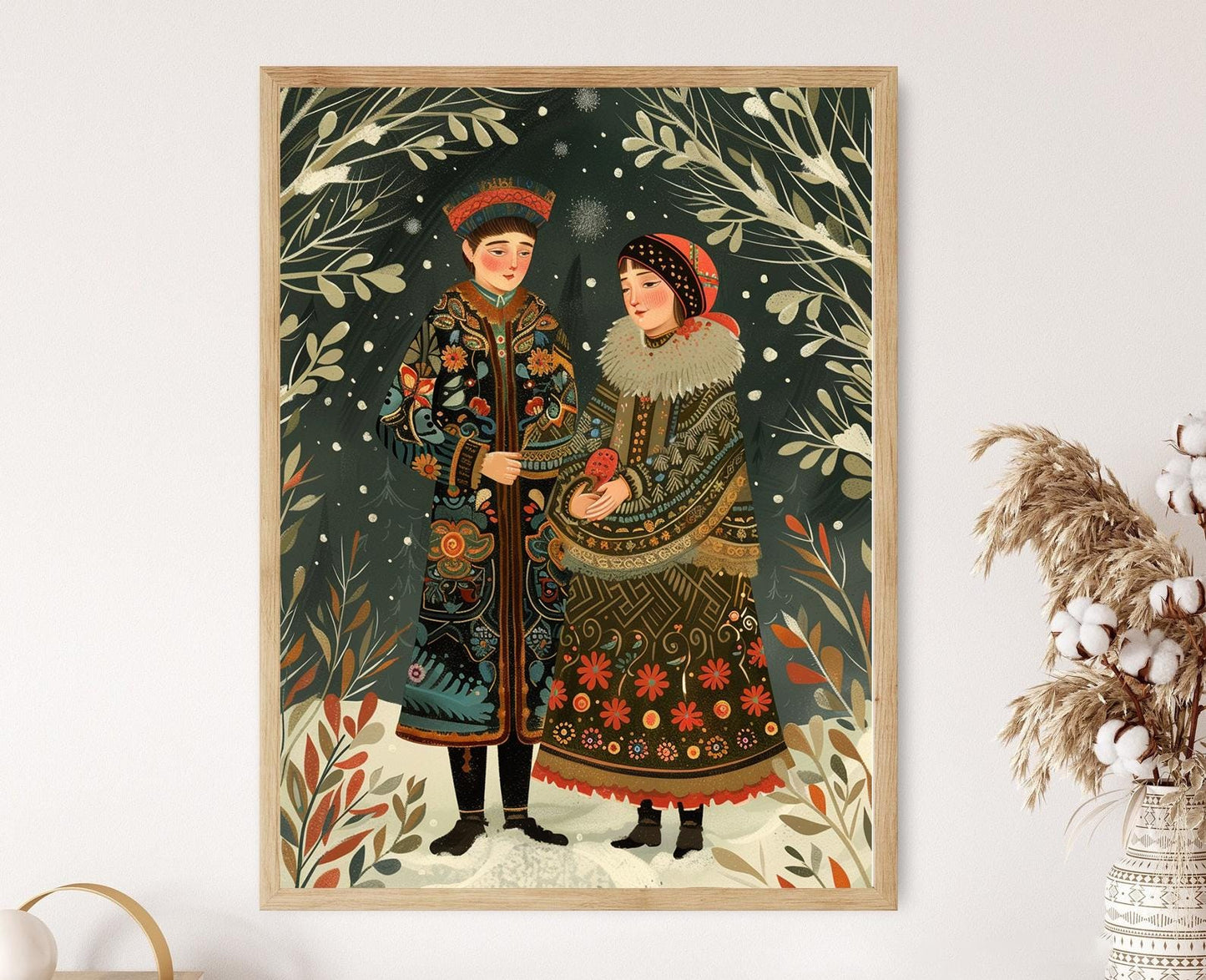 Affiche Couple Russe en Tenue Traditionnelle – Poster Charme Ethnique