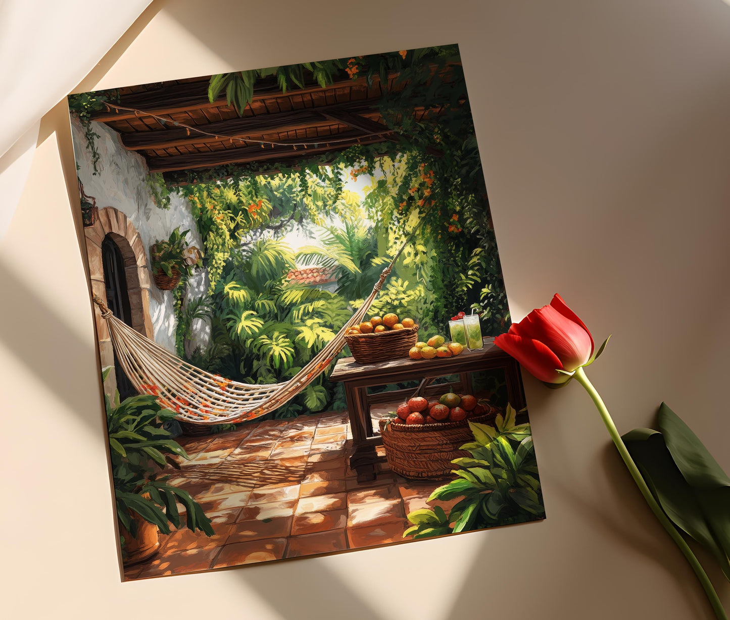 Affiche Tropicale – Poster Hamaca et Fruits, Illustration Mojito