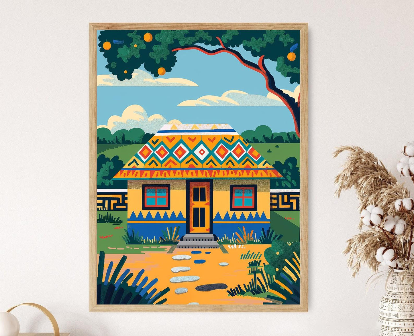 Affiche Maison Ndebele – Poster Art avec motifs géométriques colorés