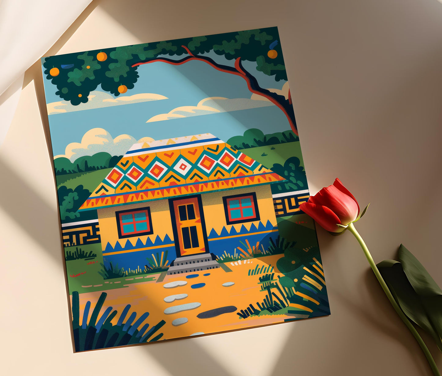 Affiche Maison Ndebele – Poster Art avec motifs géométriques colorés