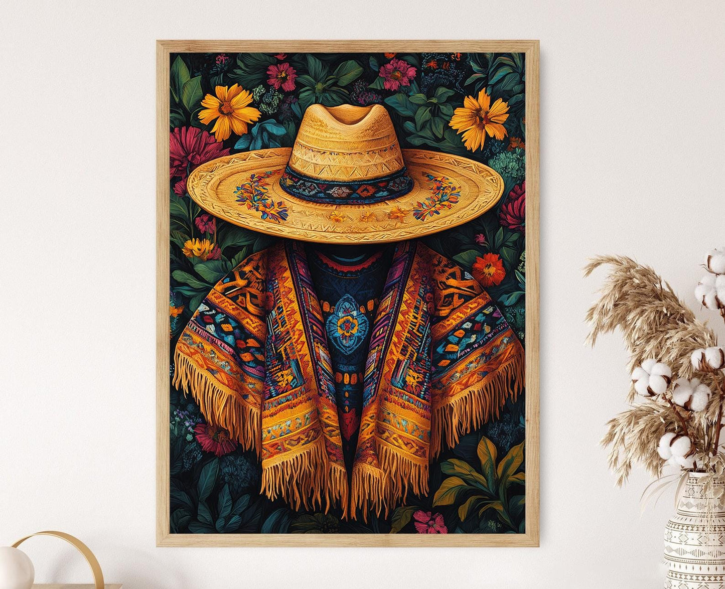 Affiche Sombrero Vueltiao & Poncho Ruana – Art de Vêtements Traditionnels