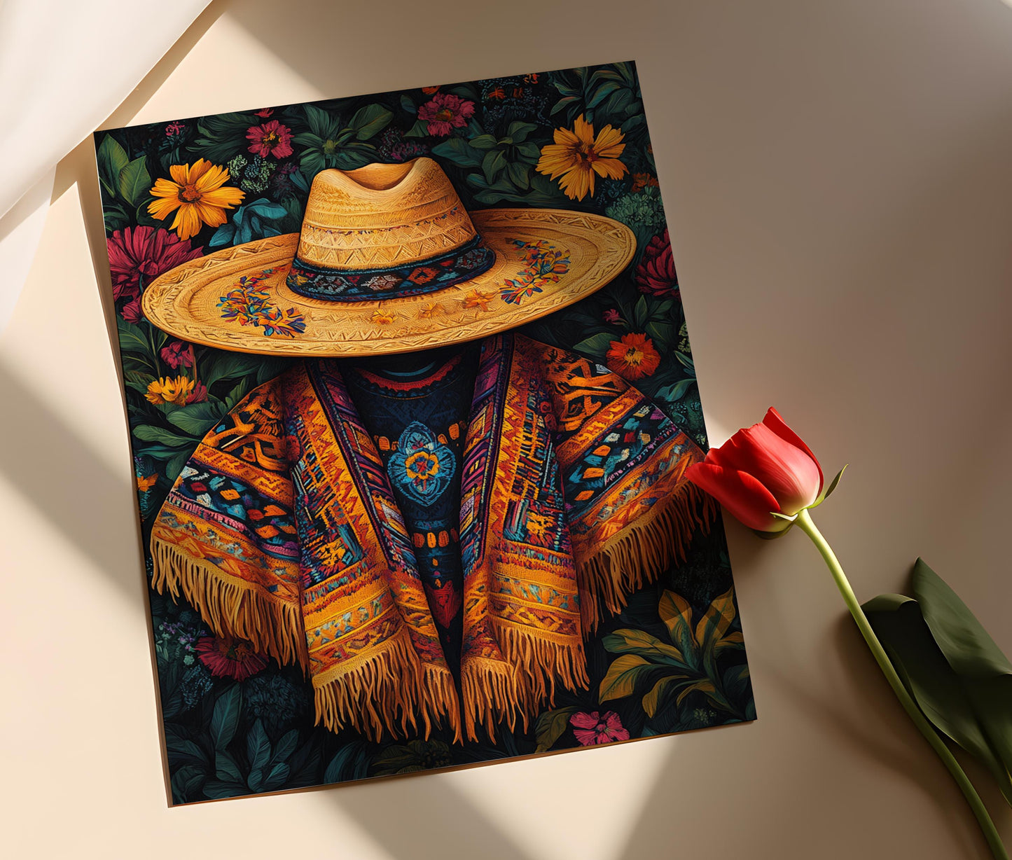 Affiche Sombrero Vueltiao & Poncho Ruana – Art de Vêtements Traditionnels