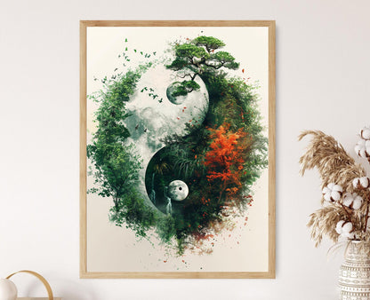 Affiche YinYang Équilibré – Poster Art Taoïste Moderne pour Décor Feng Shui