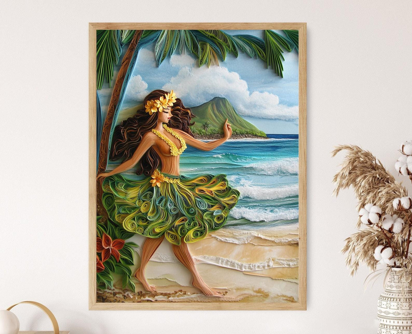 Affiche Hula Waikiki – Illustration Tropicale de l'île d'Hawaï