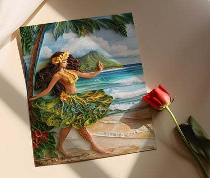Affiche Hula Waikiki – Illustration Tropicale de l'île d'Hawaï