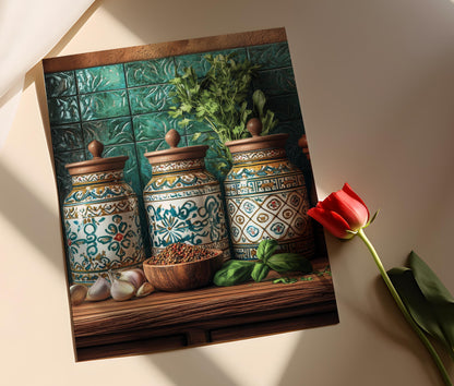 Affiche Motif Carreaux Iraniens – Poster Pots à Épices Traditionnels