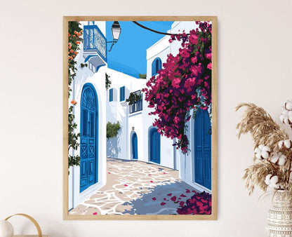 Affiche Sidi Bou Said – Poster du village tunisien bleu et blanc