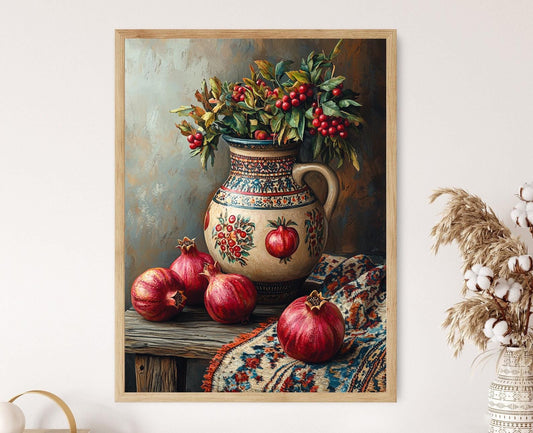 Affiche en Argile Azérie – Poster Artisanal de Cuisine avec Grenade