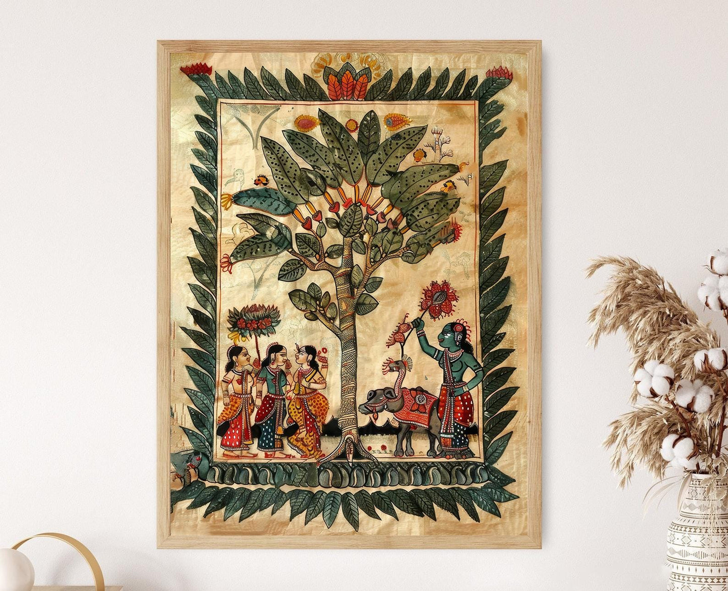 Affiche Kalamkari Traditionnelle – Art Populaire Indien Fait Main