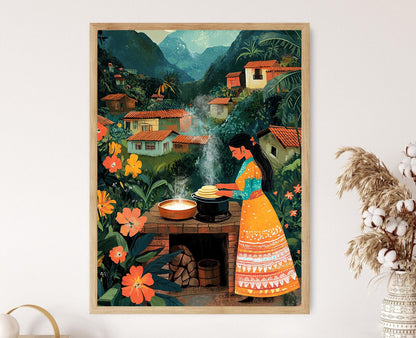 Affiche Femme Colombienne Cuisine Arepas – Art de Village Andin