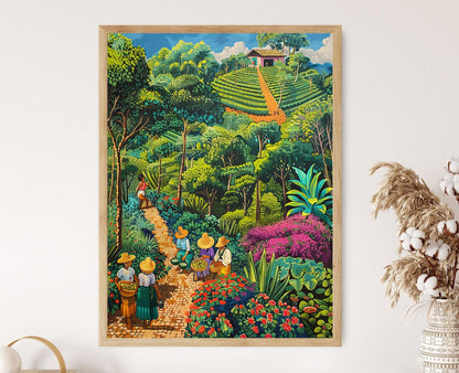 Affiche Yerba Mate Paraguayenne – Impression des Fermiers en Tenue Guarani