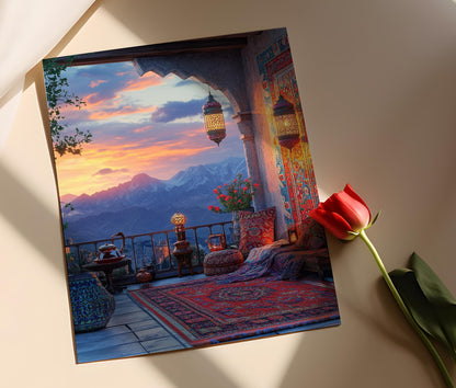 Affiche de Téhéran – Illustration de Rooftop et Tapis Persans