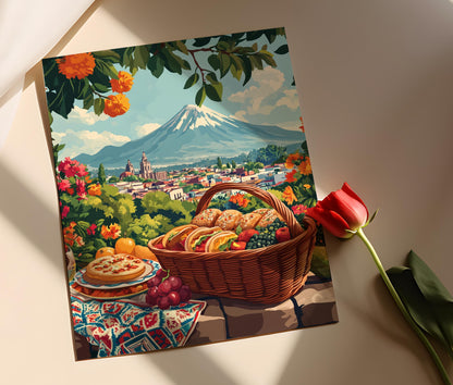 Affiche Panier de Pique-Nique Puebla – Art traditionnel mexicain