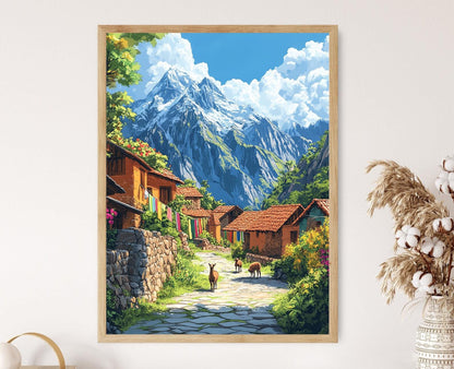 Affiche Village Inca – Poster Art Rustique des Andes
