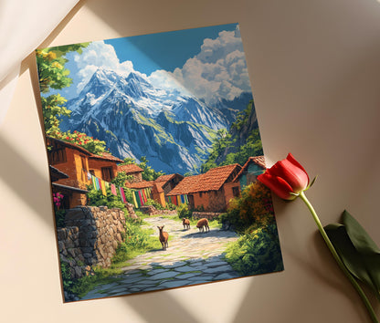 Affiche Village Inca – Poster Art Rustique des Andes