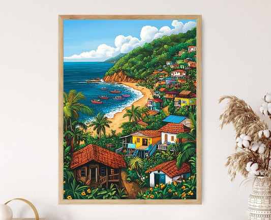 Affiche Village Côtier du Honduras – Poster Illustration Époustouflante