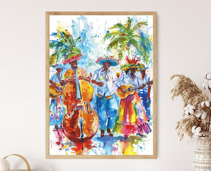 Affiche Festival de la Rue Dominicaine – Danseurs et Musiciens en Aquarelle