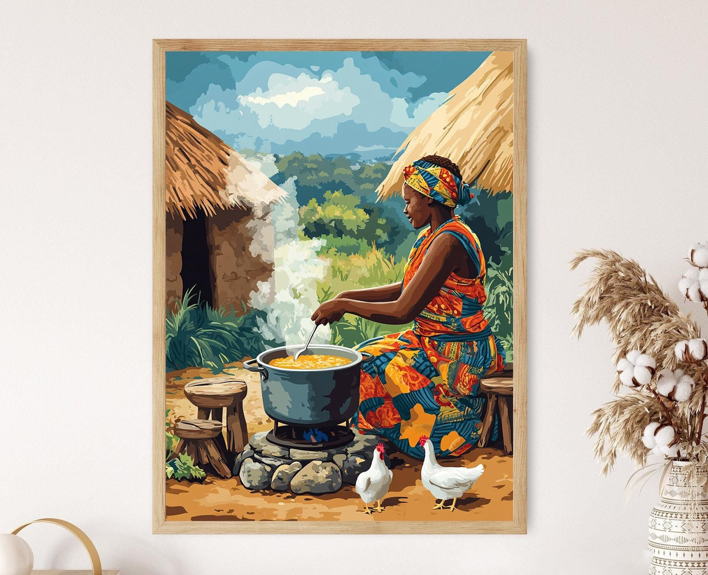 Affiche Femme Zimbabwéenne Cuisinant Sadza – Art de Cuisine Traditionnelle