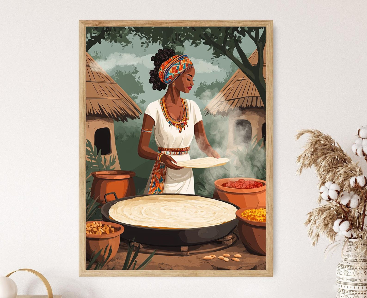 Affiche Femme Éthiopienne Cuisinant Injera – Art Traditionnel Africain