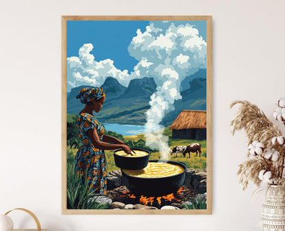 Affiche Femme Sud-Africaine Cuisinant – Art Print Cuisine Africaine